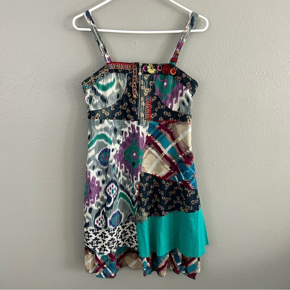 Farinelli Patchwork Layered Boho Embroidered Embellished Dress Sz S Hippie Artsy